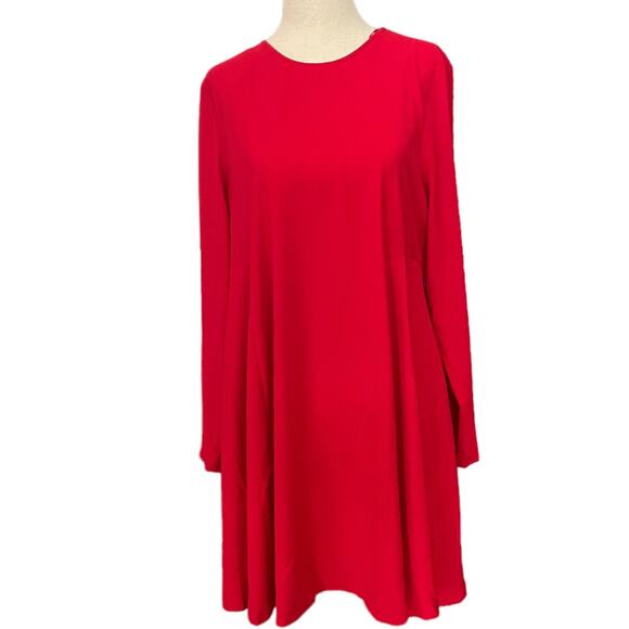 Women's Size Large Zara Woman Red Babydoll Long Sleeve Swing Dress 4043/049 - Picture 2 of 12